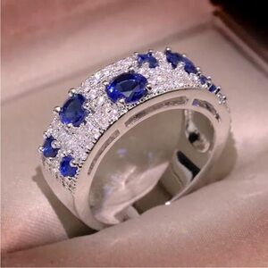 Gorgeous New Sterling Silver Sapphire Band Ring